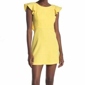 BCBGeneration Ruffle Back Cocktail Mini Dress Lemonade Yellow 8 NWT NEW